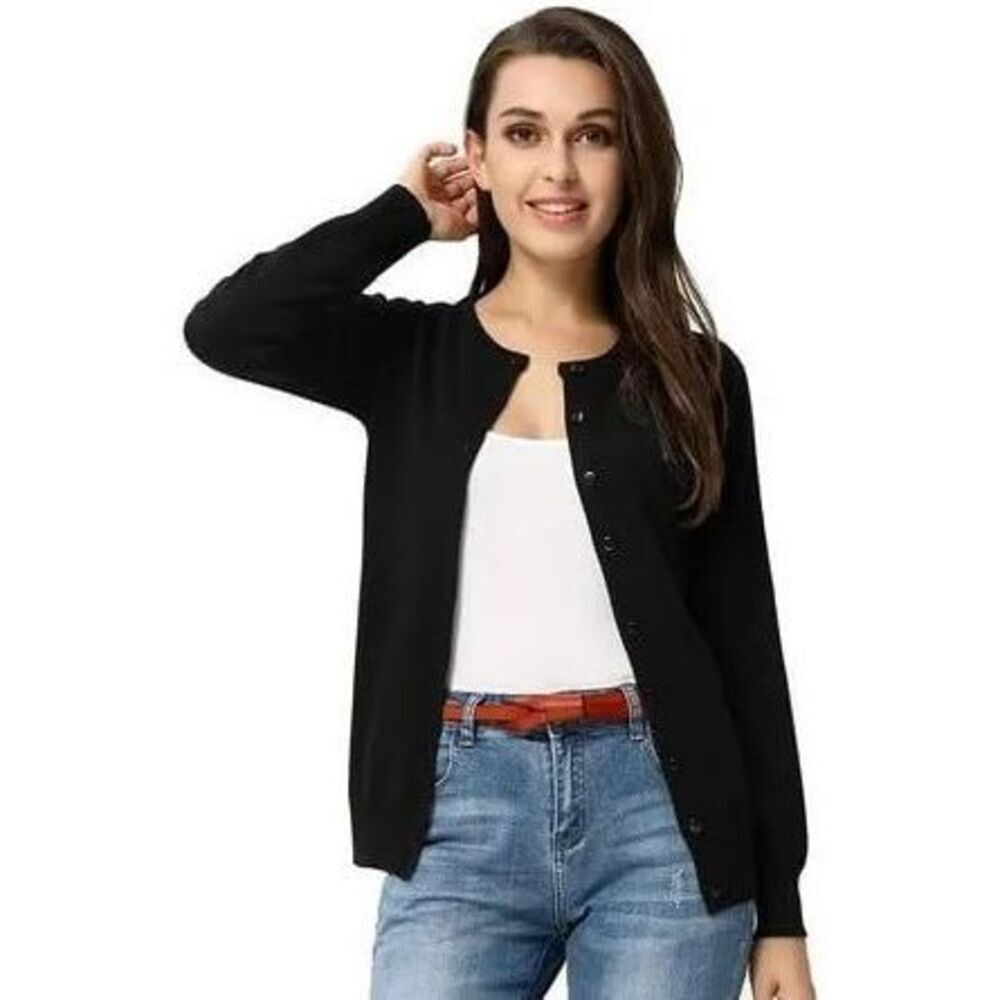 Grace Karin Classic Women's Long Sleeve Button Down Crew Neck Sweater Knit Cardi